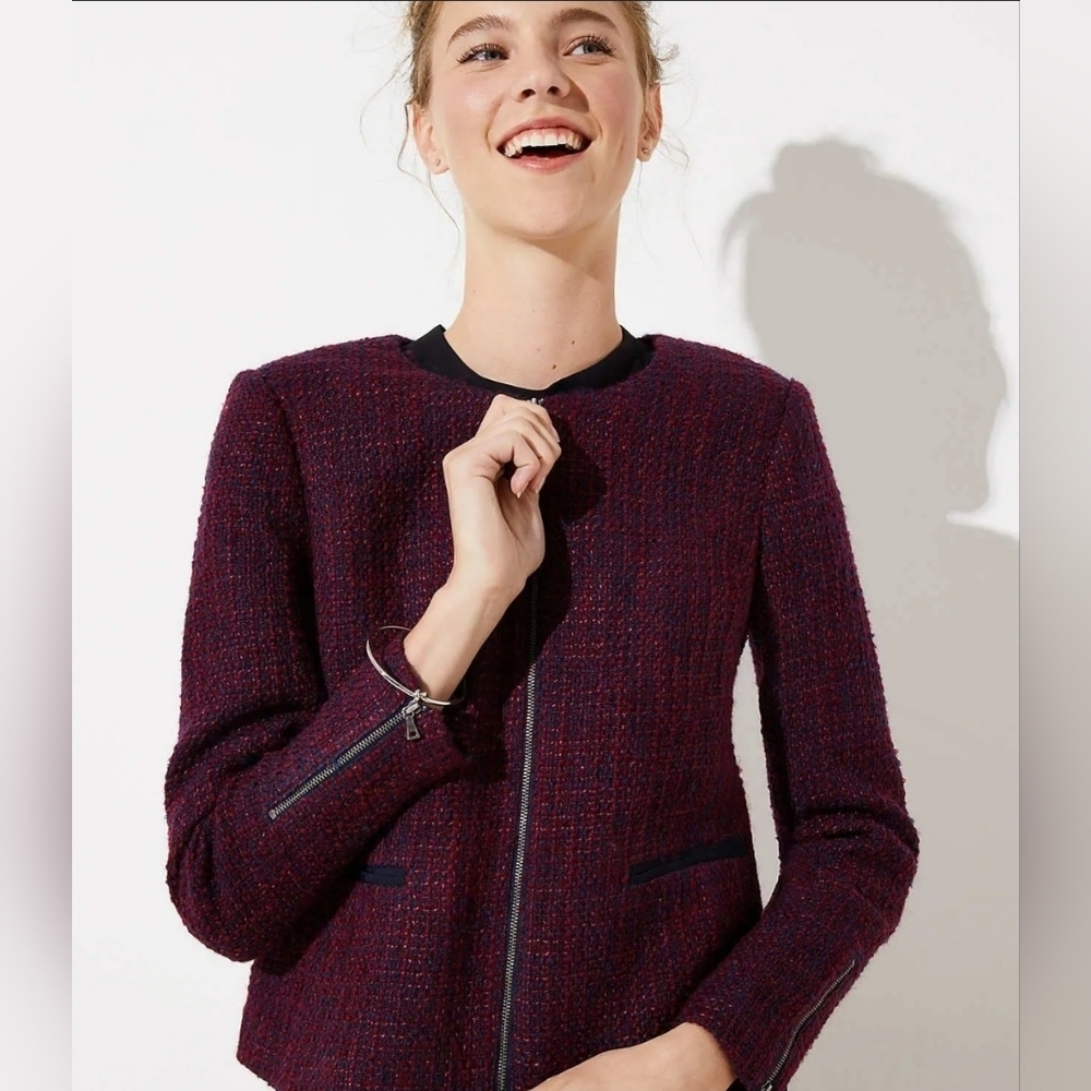 LOFT Burgundy Textured Blazer